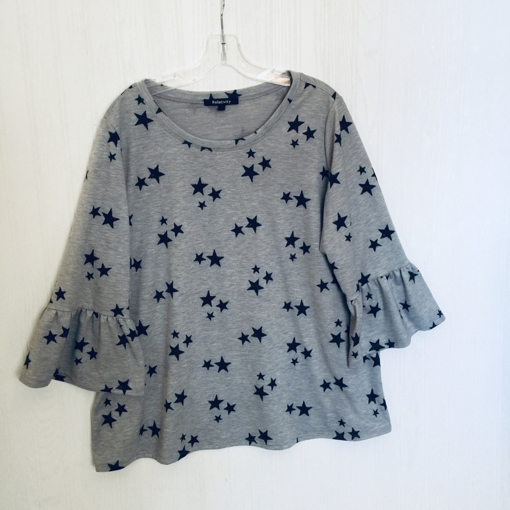 Gray and black stars ruffle plus size top